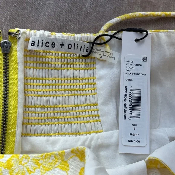 Alice+Olivia Yellow and white floral mini dress SIZE (4) - Picture 3 of 4
